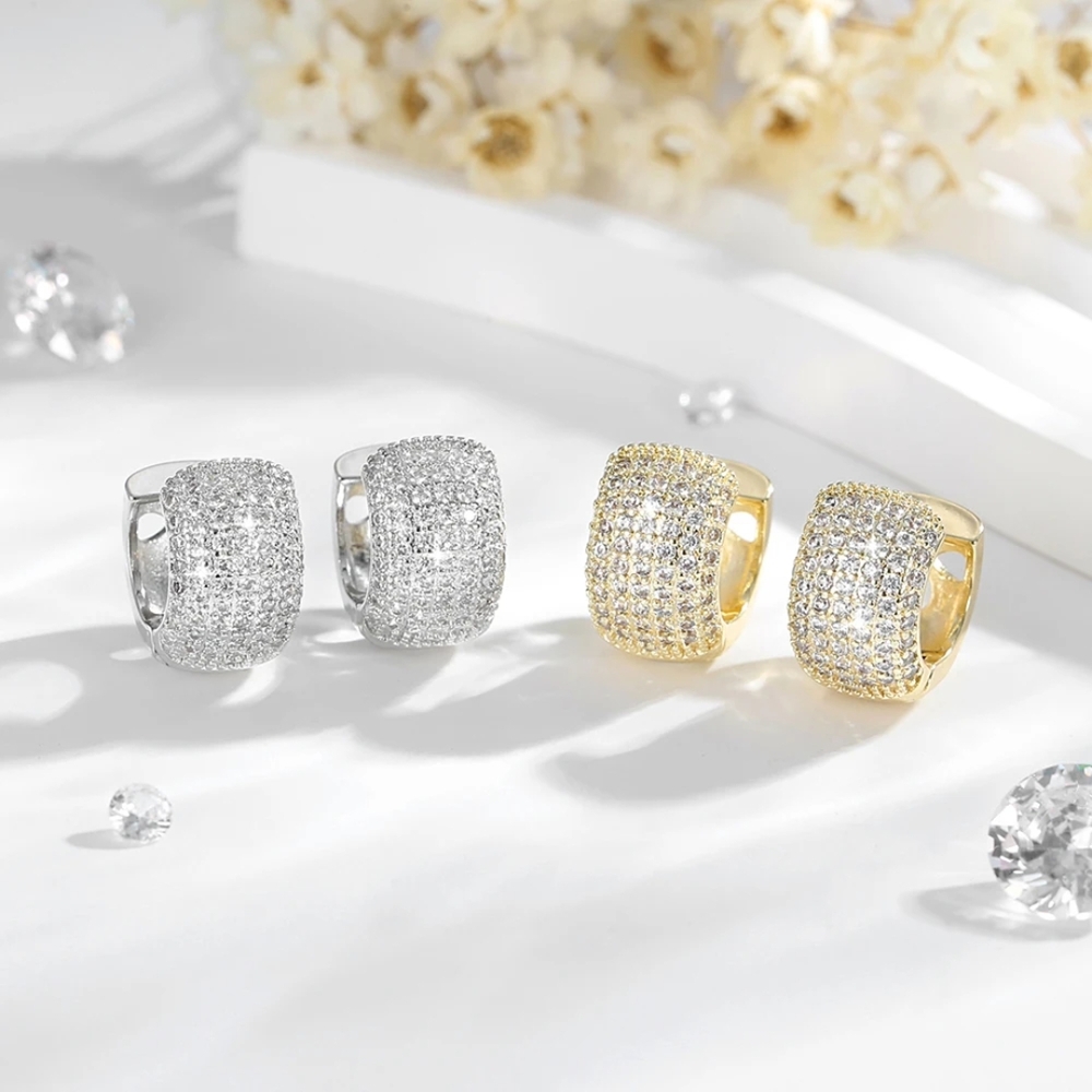 Sparkling Silver and Gold Pavé Huggie Earrings
